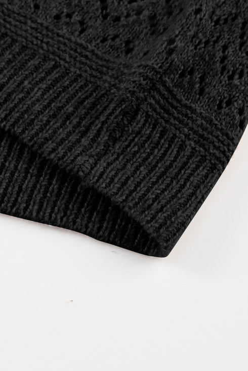 Eyelet Pattern Detail V Neck Drop Shoulder Sweater